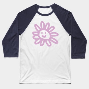 Magenta Daisy Flower Smiley Face Baseball T-Shirt